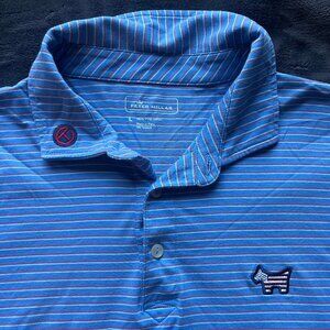 Peter Millar Pima Cotton Golf Polo L Blue Red Stripe Scotty Dog TaylorMade